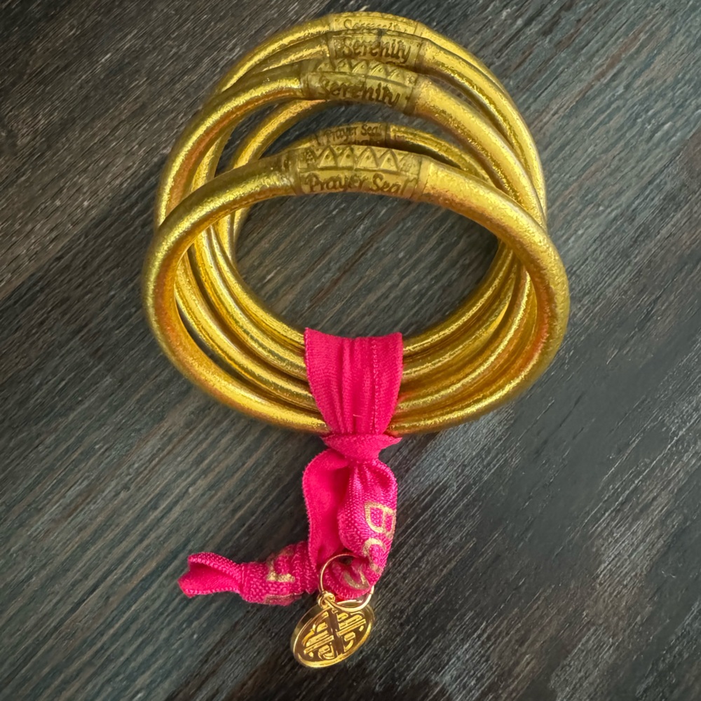 6 gold Budhagirl bangle bracelets. SIZE SMALL